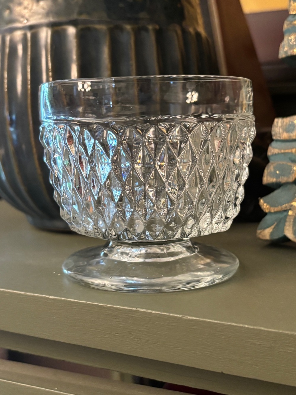 Vintage Indiana Glass/clear Diamond Point/open sugar bowl/great condition